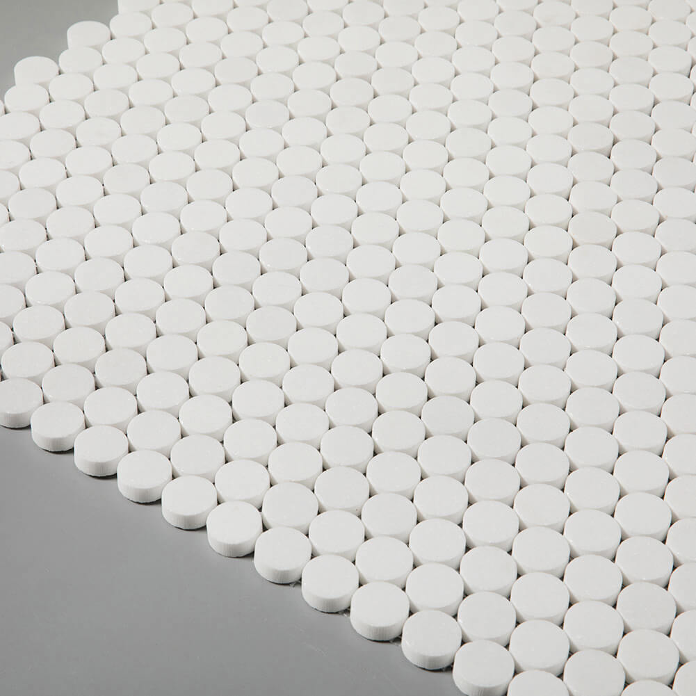 Thassos White Marble Penny Round Mosaic Tile 1 Inch Polished (5-Pack)