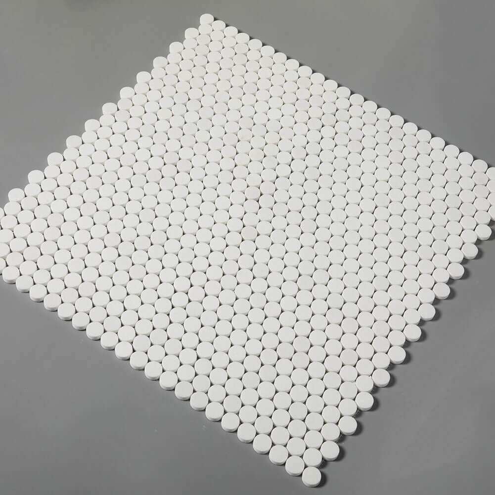 Thassos White Marble Penny Round Mosaic Tile 1 Inch Polished (5-Pack)