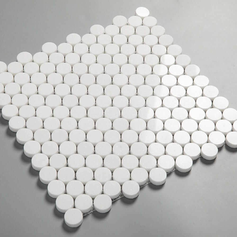 Thassos White Marble Penny Round Mosaic Tile 1 Inch Polished (5-Pack)