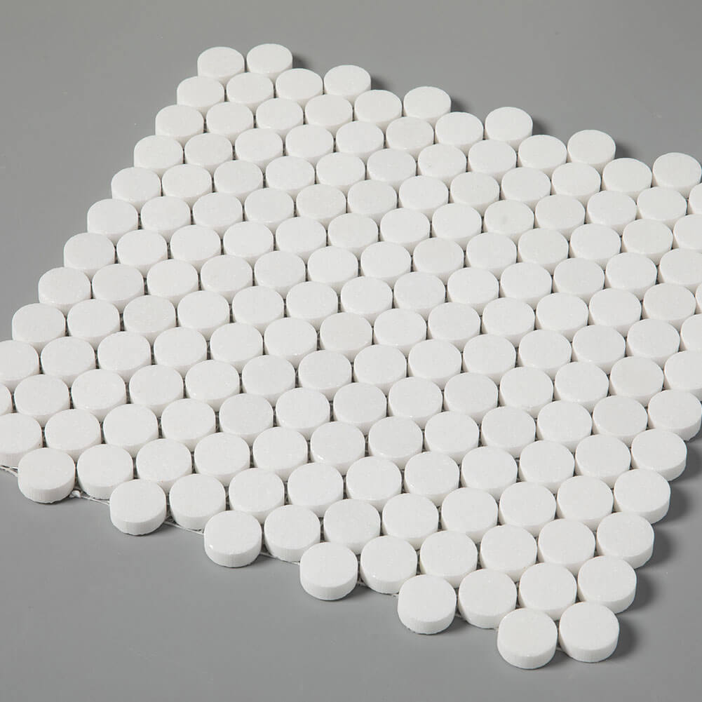 Thassos White Marble Penny Round Mosaic Tile 1 Inch Polished (5-Pack)