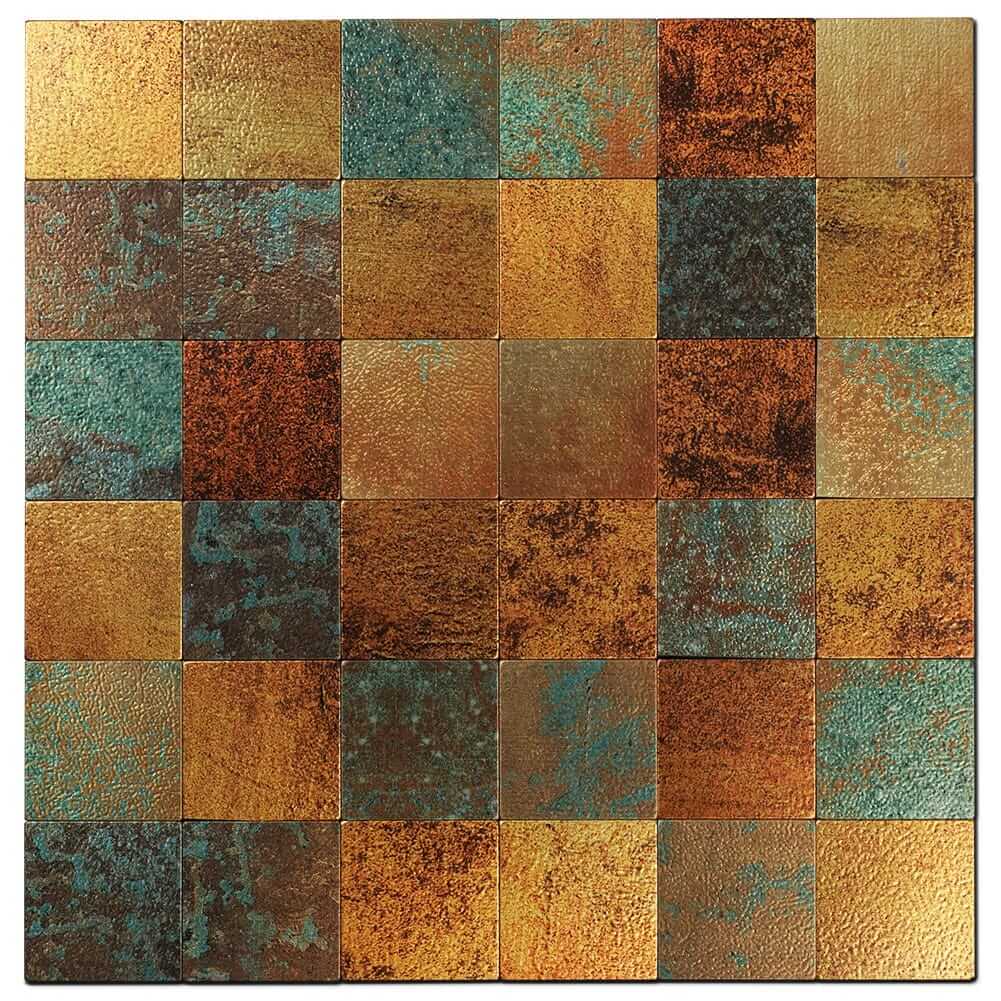 Square Plaid Imitation Rust Classical Retro Bronze Stainless Steel Backsplash  Peel and Stick Tile (5-Pack)