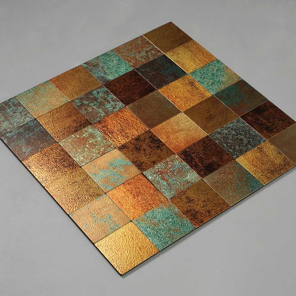 Square Plaid Imitation Rust Classical Retro Bronze Stainless Steel Backsplash  Peel and Stick Tile (5-Pack)