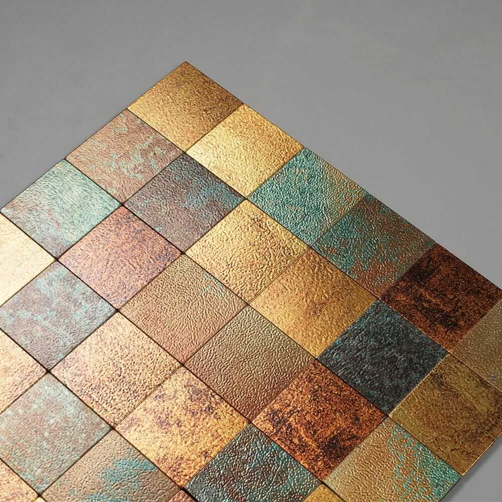 Square Plaid Imitation Rust Classical Retro Bronze Stainless Steel Backsplash  Peel and Stick Tile (5-Pack)