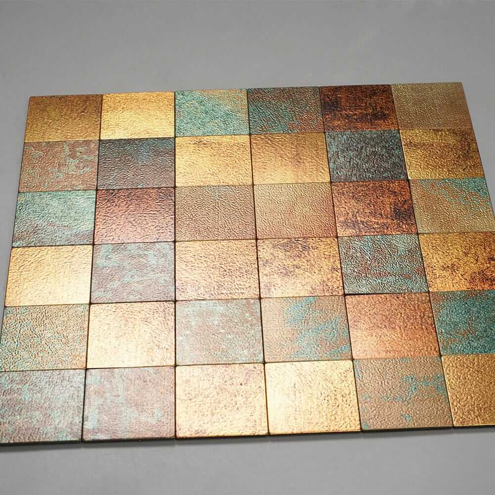 Square Plaid Imitation Rust Classical Retro Bronze Stainless Steel Backsplash  Peel and Stick Tile (5-Pack)