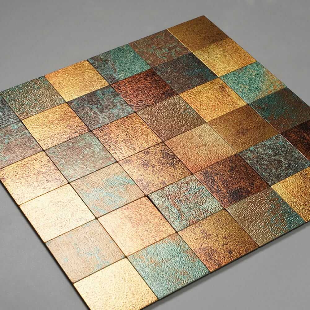 Square Plaid Imitation Rust Classical Retro Bronze Stainless Steel Backsplash  Peel and Stick Tile (5-Pack)