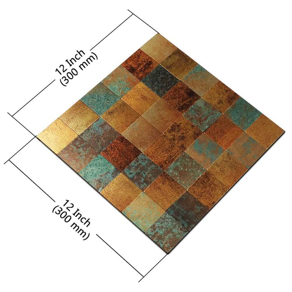 Square Plaid Imitation Rust Classical Retro Bronze Stainless Steel Backsplash  Peel and Stick Tile (5-Pack)