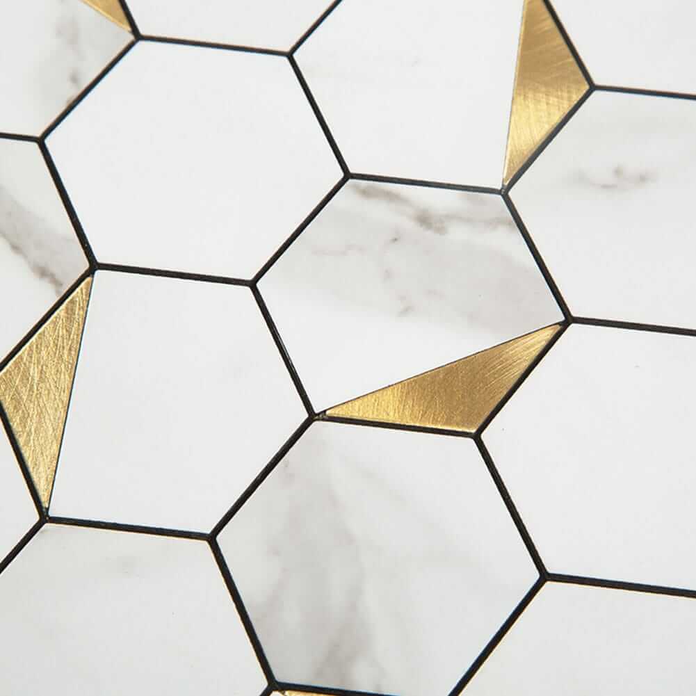 White Marble Grain with Gold Hexagon Peel and Stick Backsplash Tile (5-Pack)