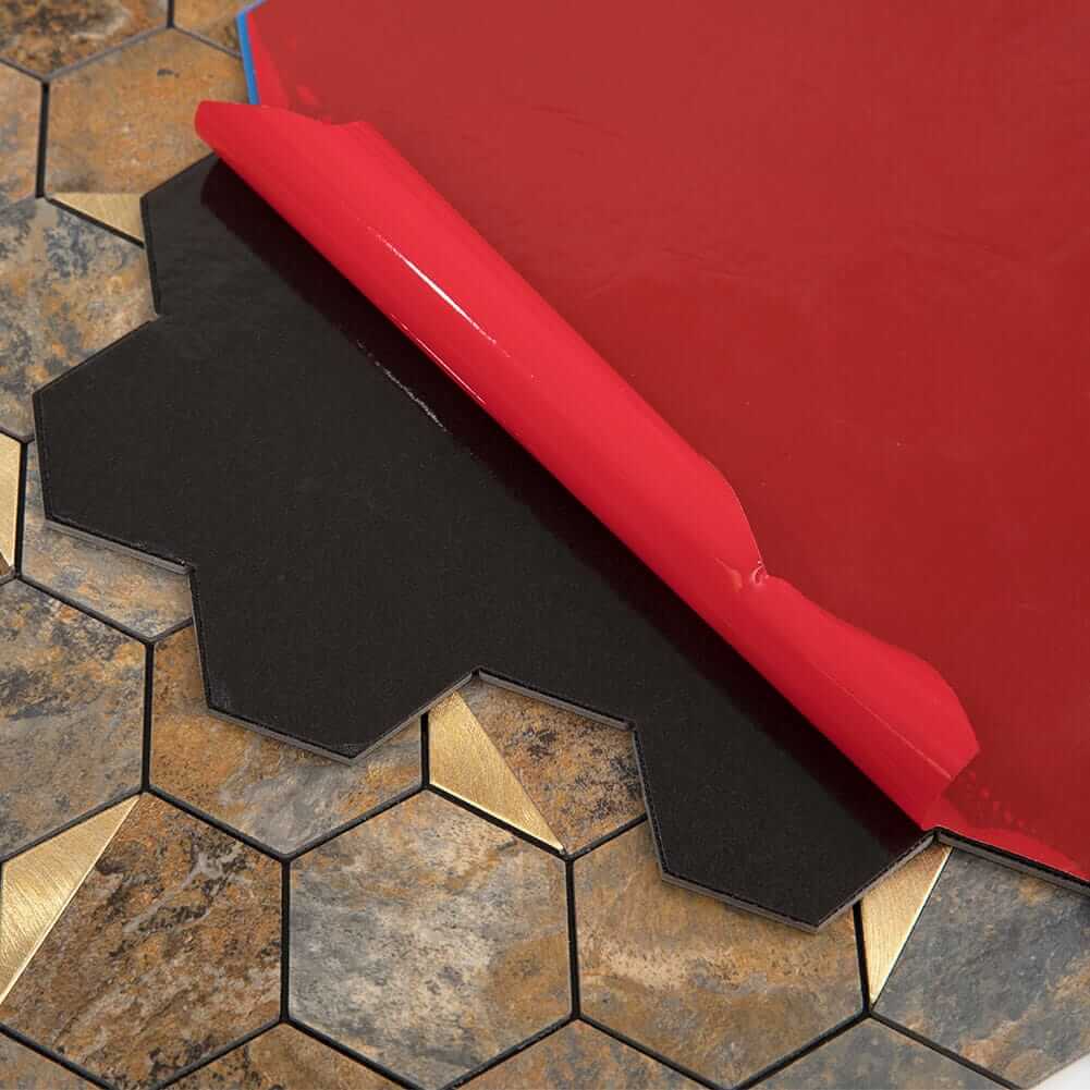 Peel and Stick Tile Backsplash PVC Rusty Slate Stone 2 Inch Hexagon Tile(Brown, 5-Pack)