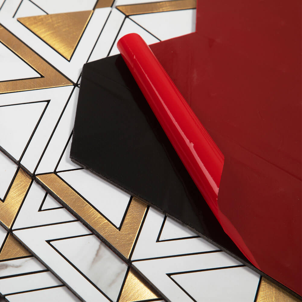 Peel and Stick Tile Backsplash PVC White Marble Stone with Gold Metal Triangle Tile (5-Pack)