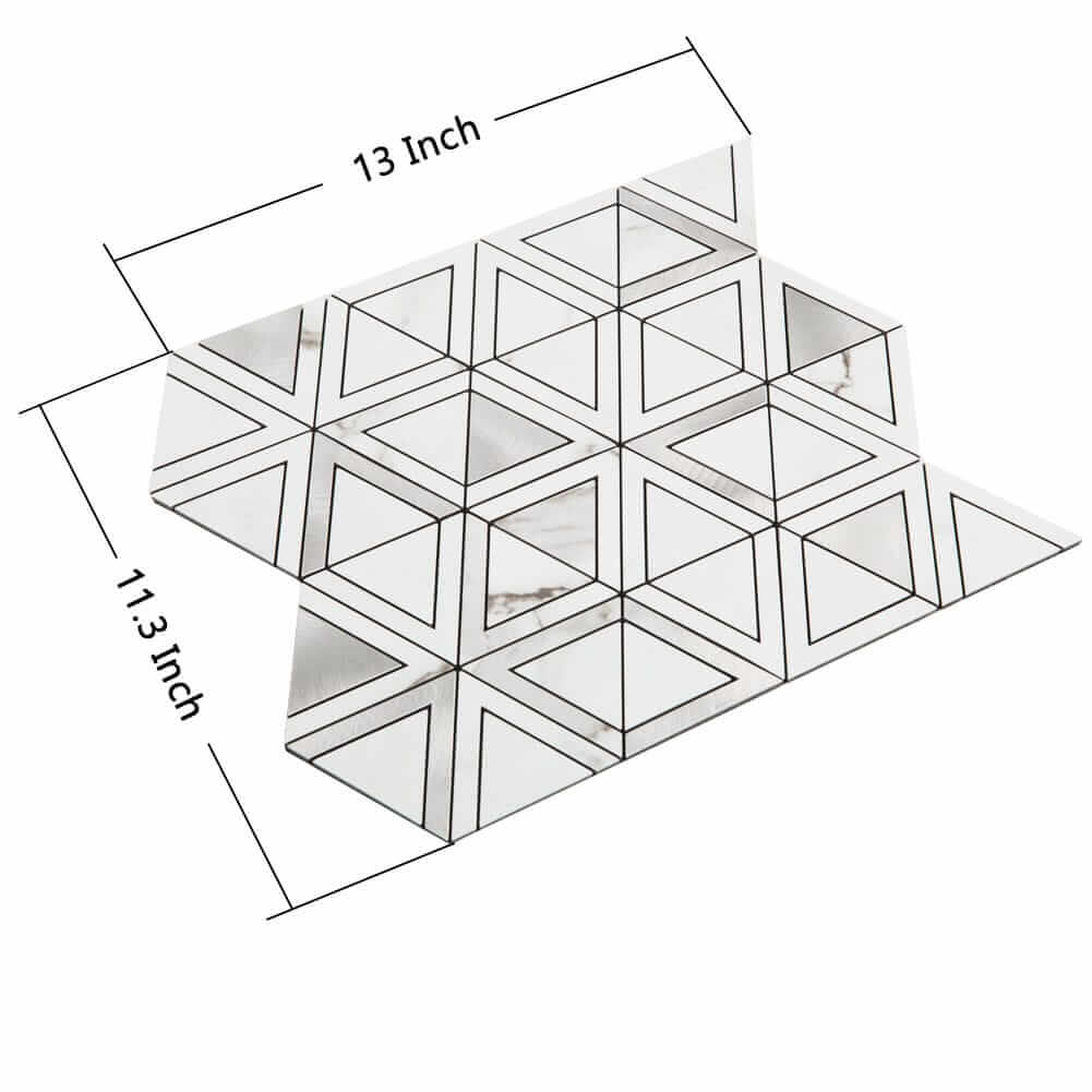 White Marble Grain with Stainless Steel Triangle Peel and Stick Tile Backsplash (5-Pack)
