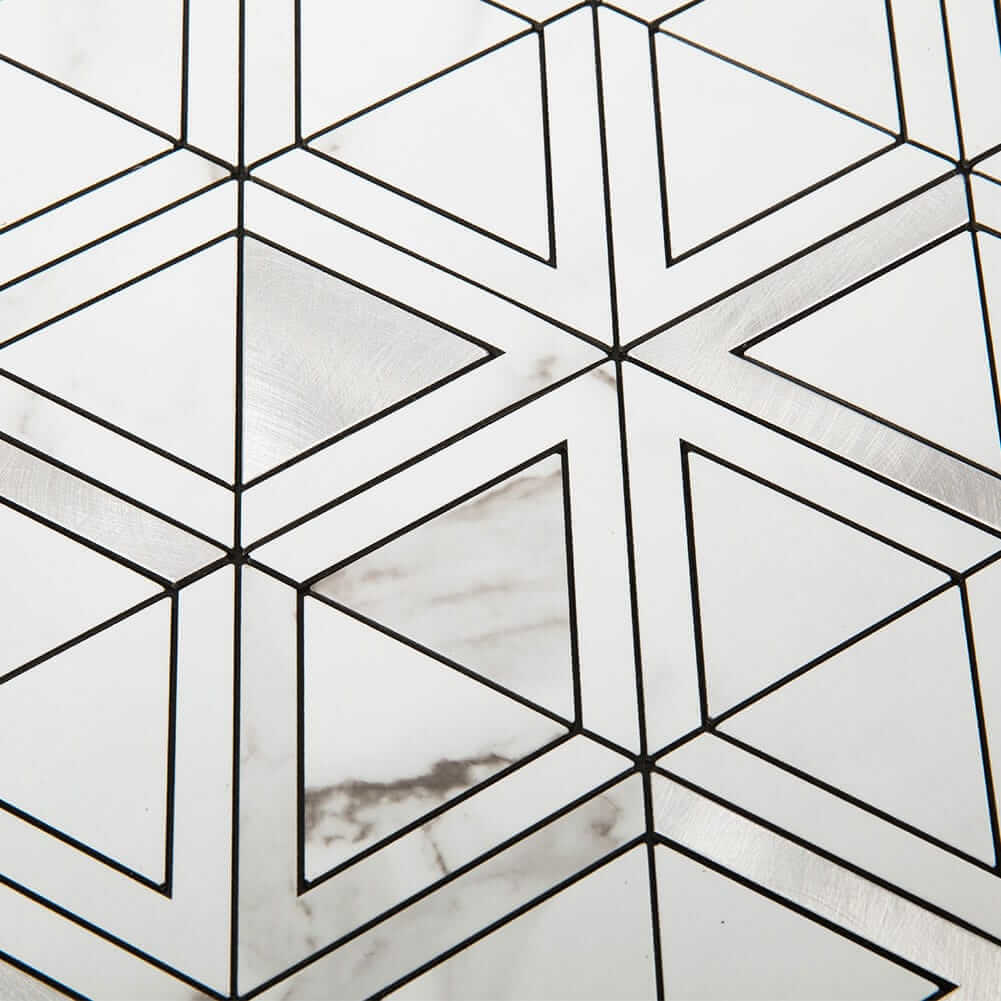 White Marble Grain with Stainless Steel Triangle Peel and Stick Tile Backsplash (5-Pack)