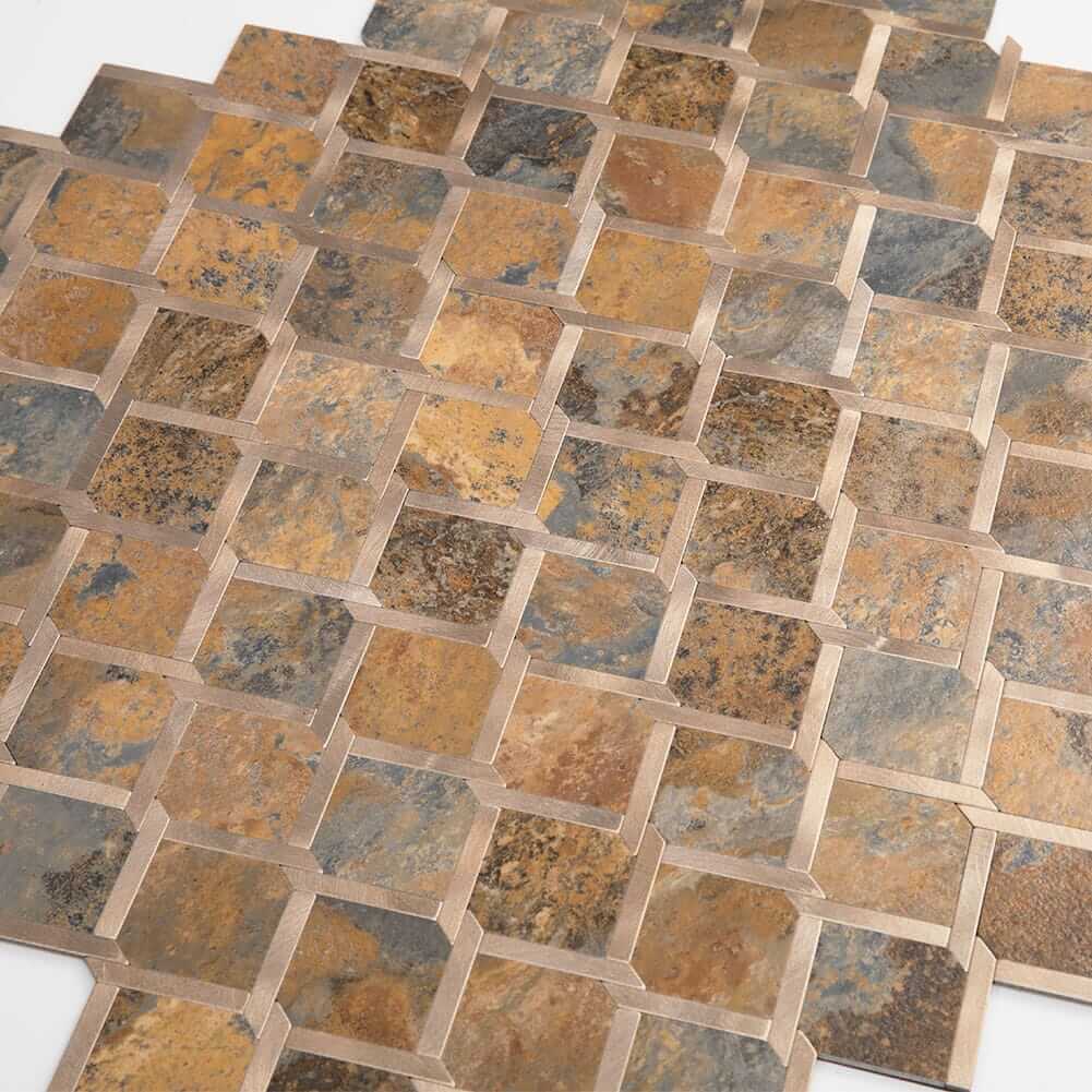 Rusty Stone Grain with Gold Peel and Stick Backsplash Tile (5 sq.ft，5-Pack)