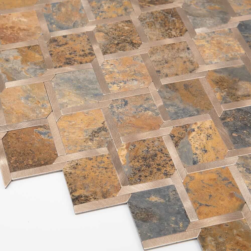 Rusty Stone Grain with Gold Peel and Stick Backsplash Tile (5 sq.ft，5-Pack)
