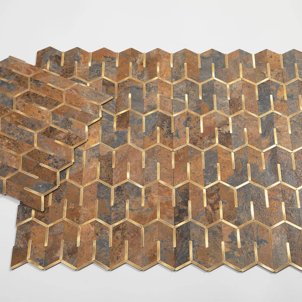 Peel and Stick Tile Backsplash PVC Rusty stone Chevron Tile (5-pack)