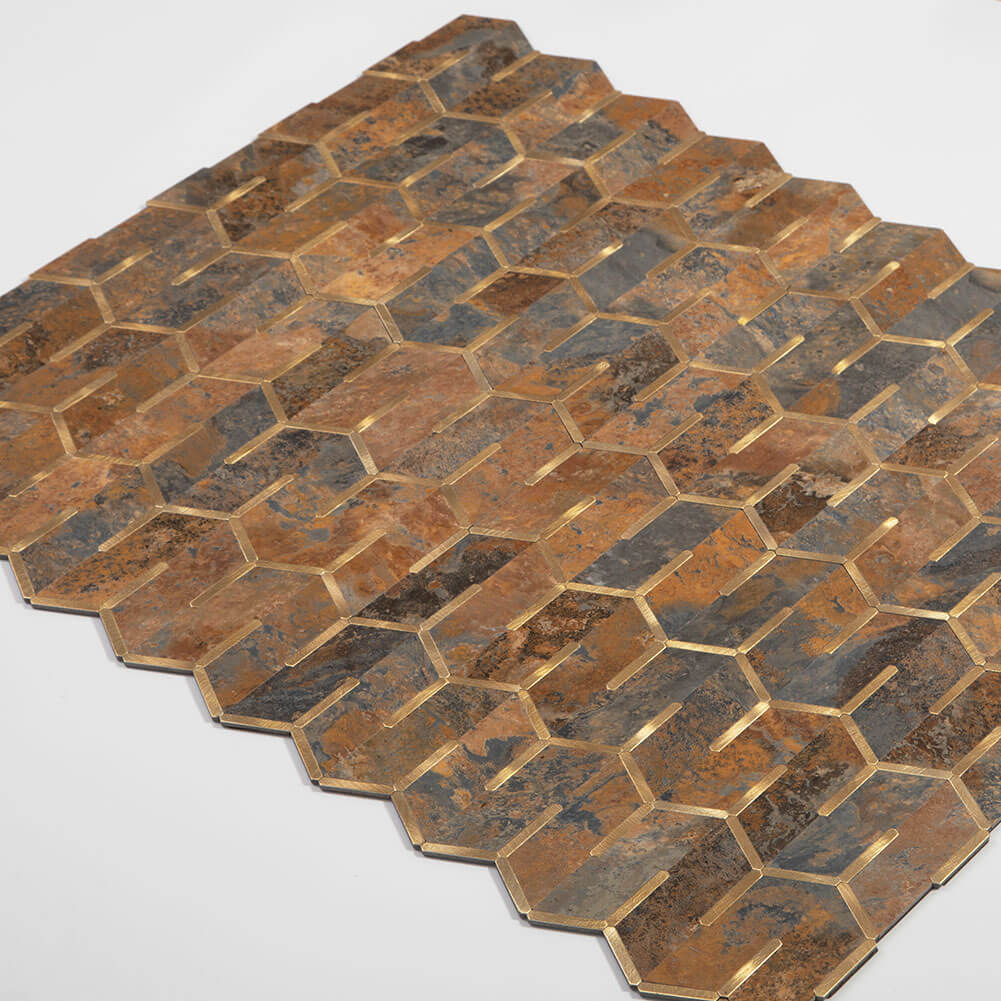 Peel and Stick Tile Backsplash PVC Rusty stone Chevron Tile (5-pack)