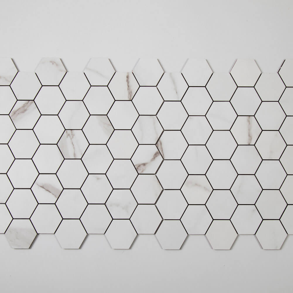 2‘’ Hexagon White Marble Grain Peel and Stick Tile Backsplash (5-Pack, 5 sq.ft.)