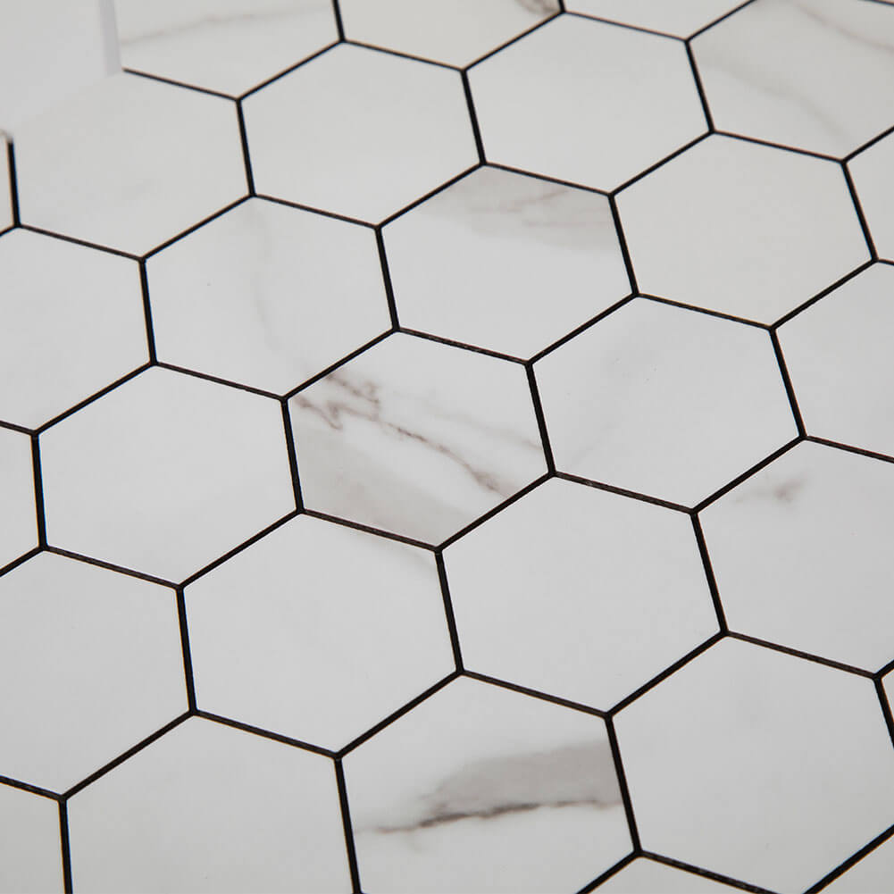 2‘’ Hexagon White Marble Grain Peel and Stick Tile Backsplash (5-Pack, 5 sq.ft.)