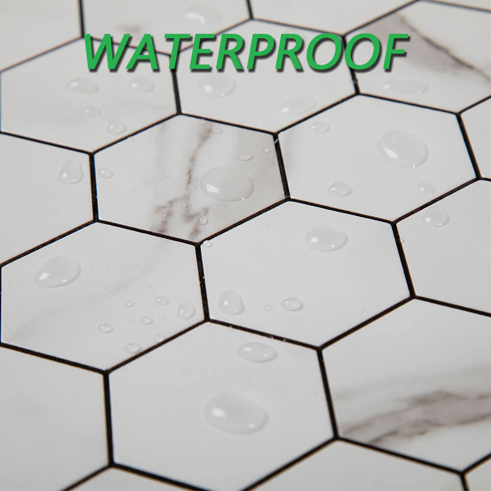 2‘’ Hexagon White Marble Grain Peel and Stick Tile Backsplash (5-Pack, 5 sq.ft.)