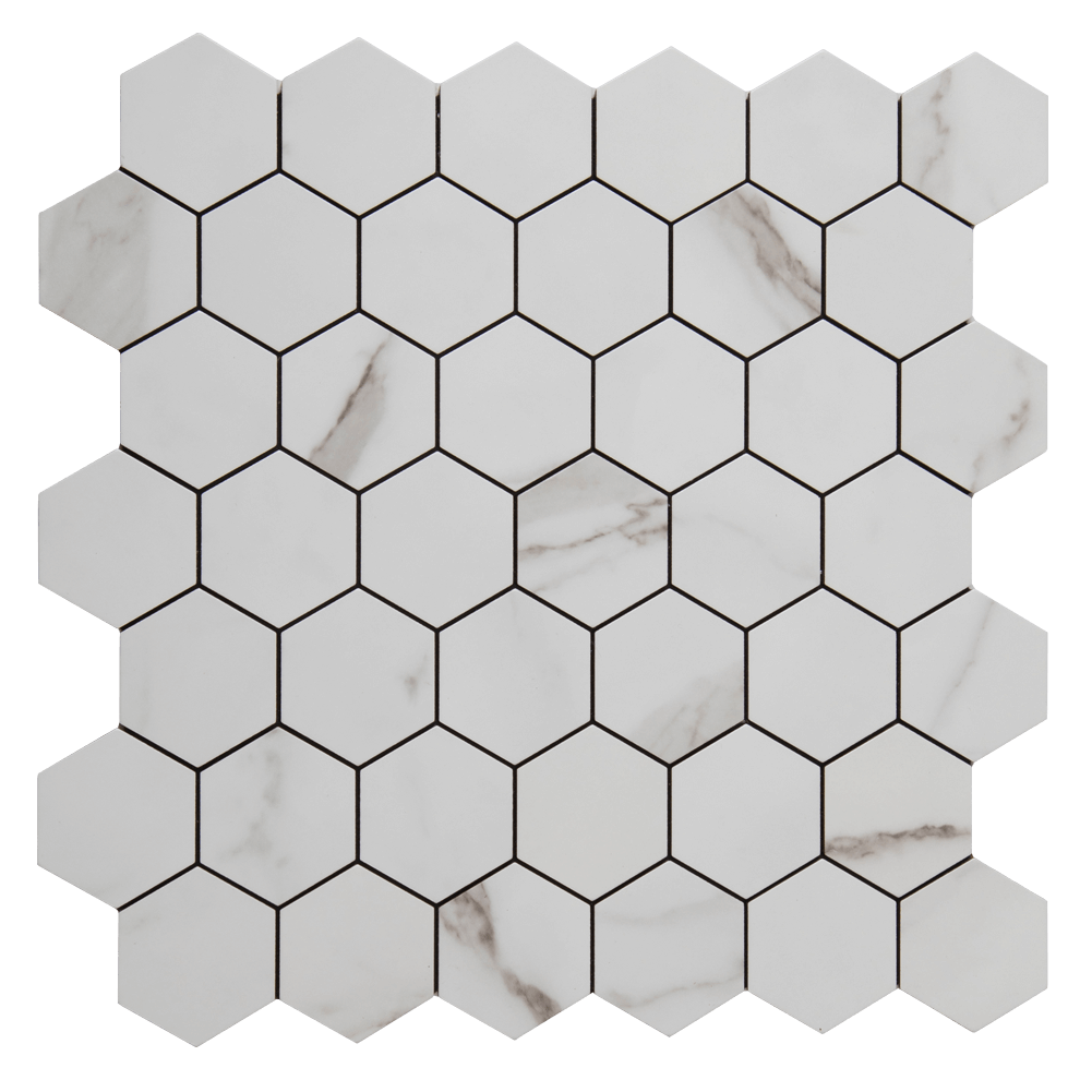 2‘’ Hexagon White Marble Grain Peel and Stick Tile Backsplash (5-Pack, 5 sq.ft.)
