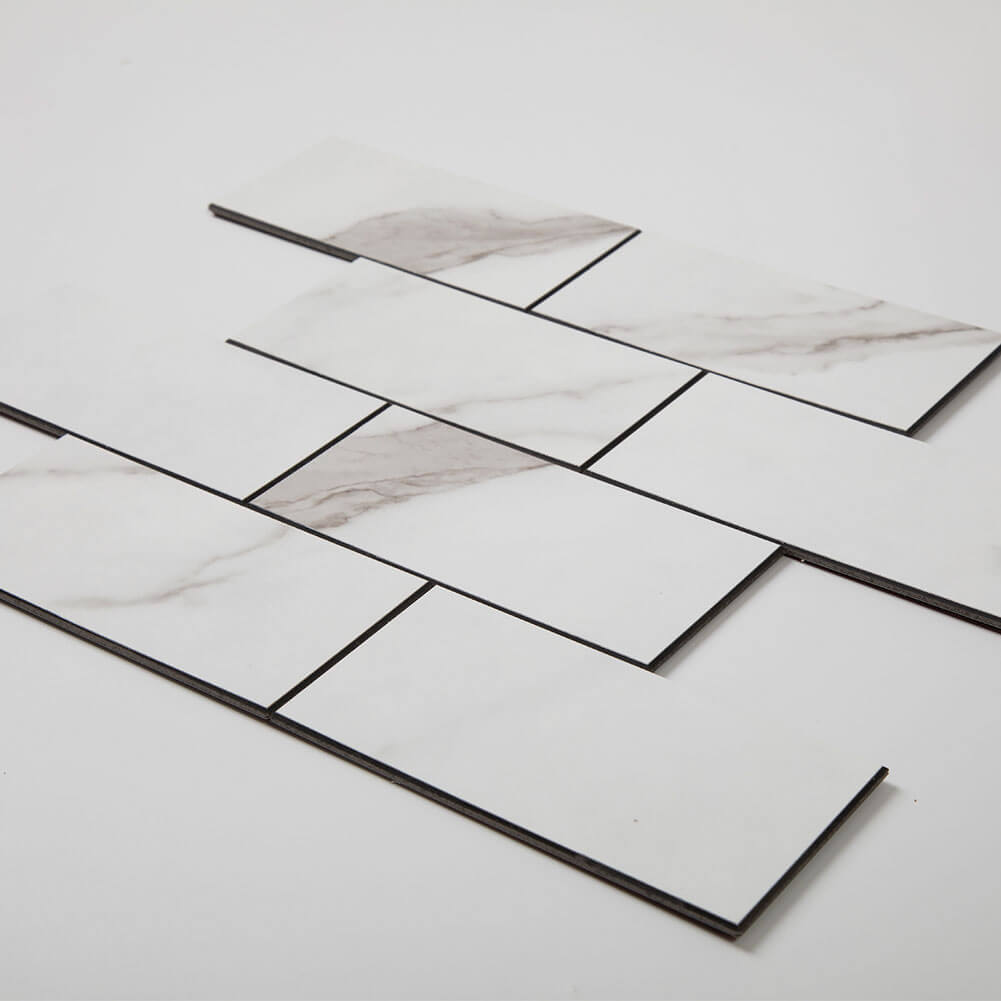 3’‘x 6‘’ Subway White Marble Grain Peel and Stick Tile Backsplash (5-Pack, 5 sq.ft.)
