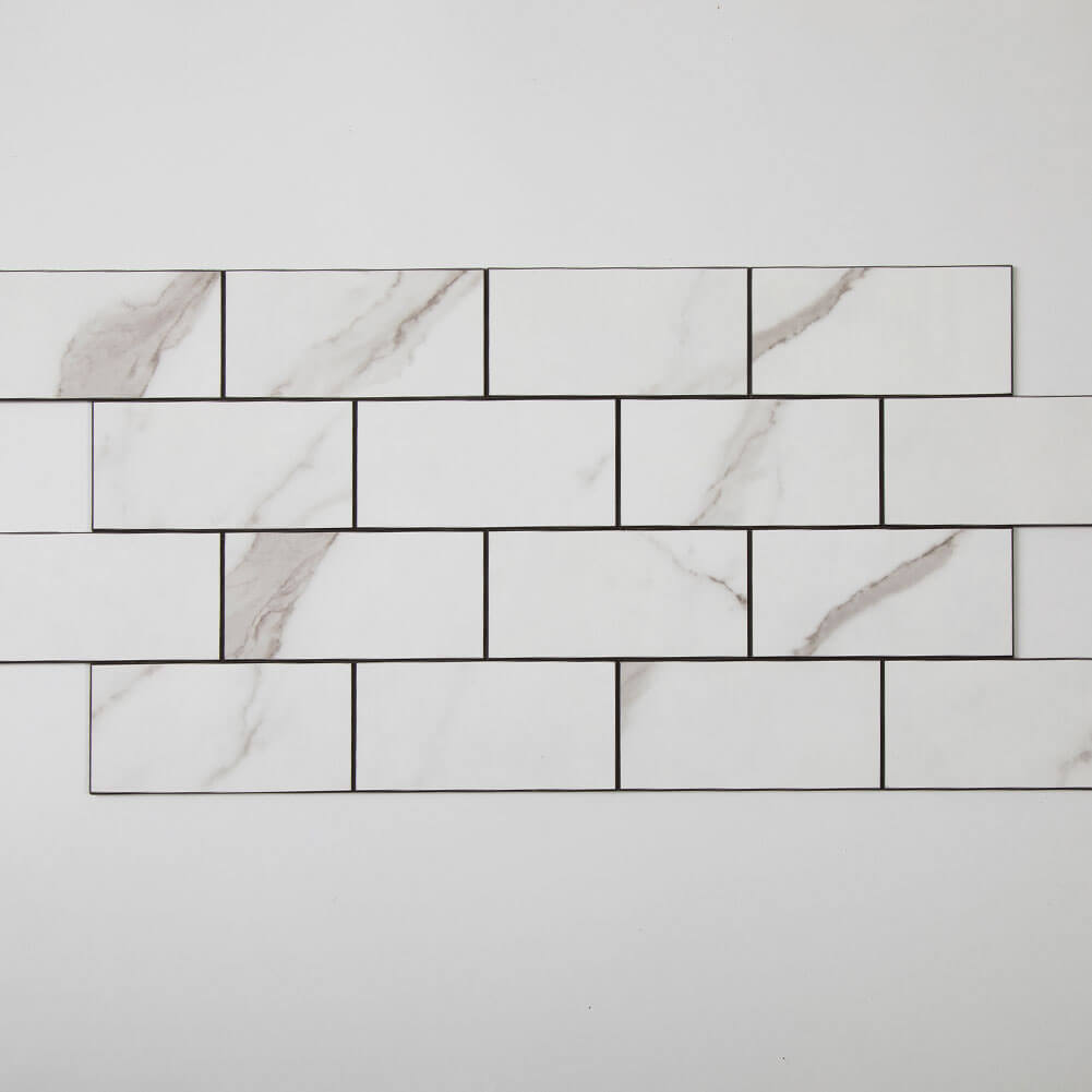 3’‘x 6‘’ Subway White Marble Grain Peel and Stick Tile Backsplash (5-Pack, 5 sq.ft.)