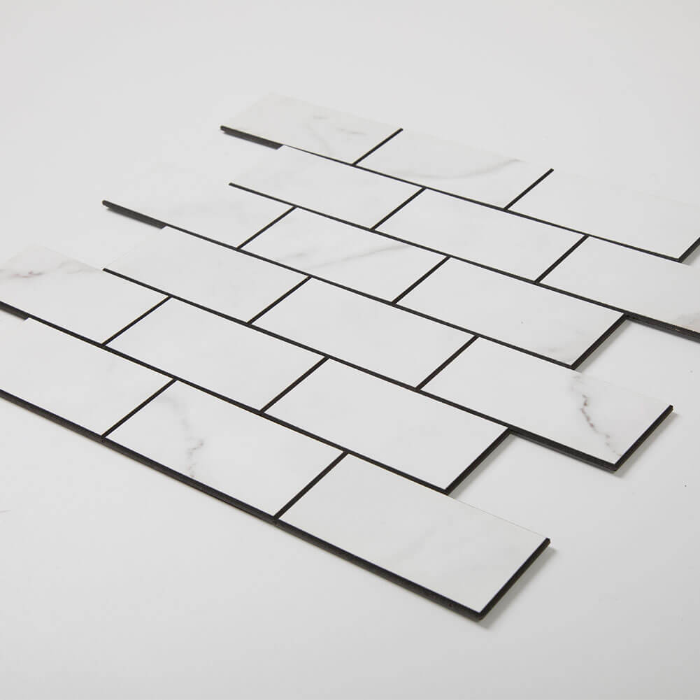 2’‘x 4‘’ Subway White Marble Grain Peel and Stick Tile Backsplash (5-Pack, 5 sq.ft.)