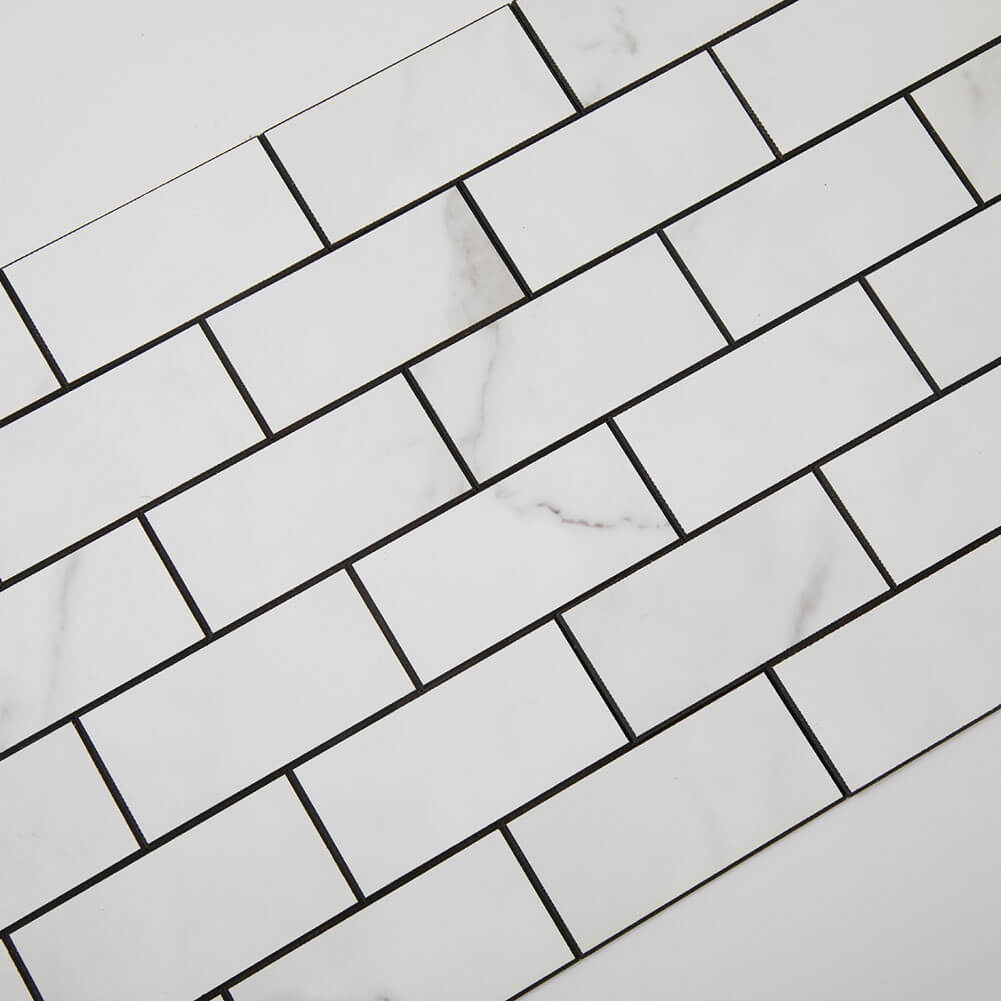 2’‘x 4‘’ Subway White Marble Grain Peel and Stick Tile Backsplash (5-Pack, 5 sq.ft.)