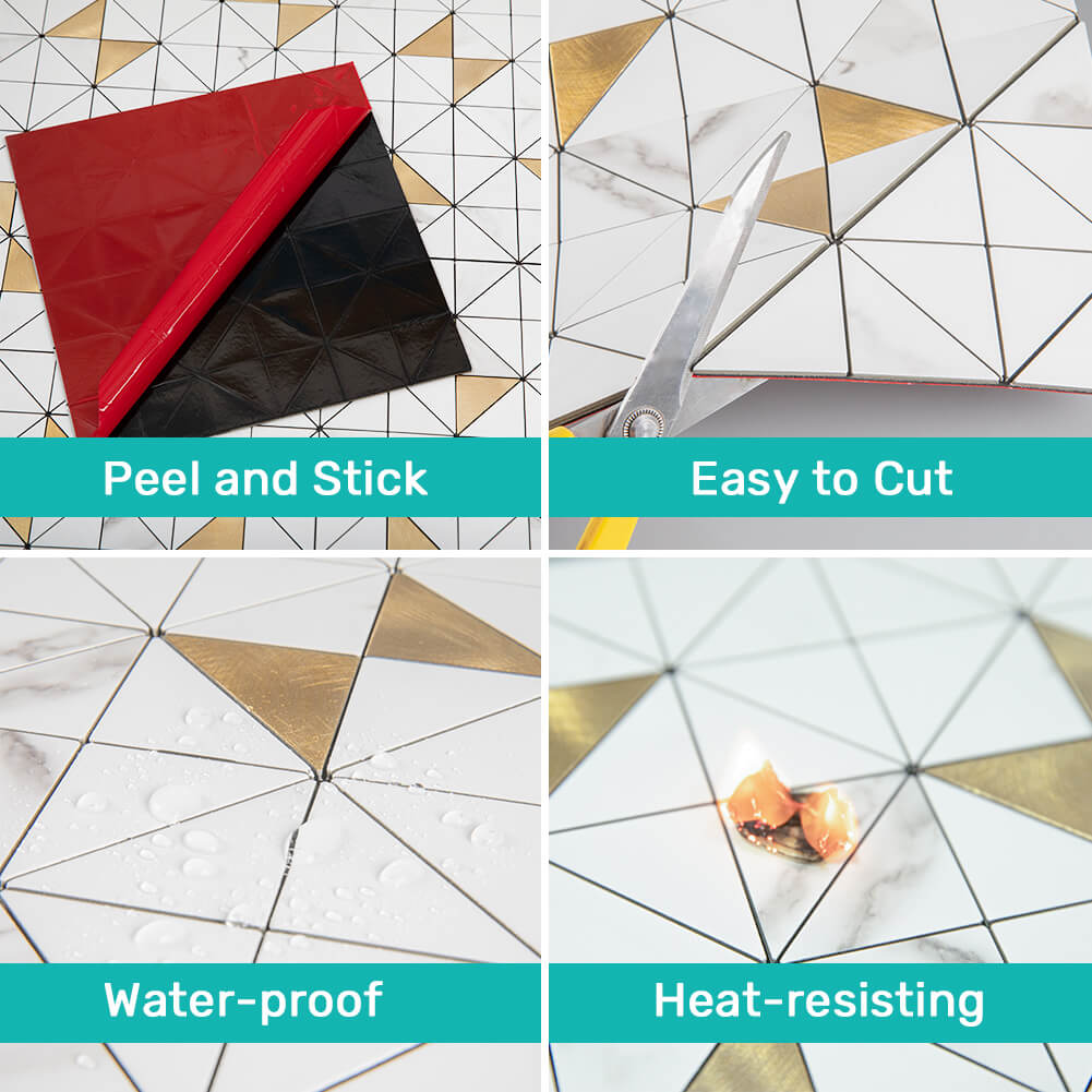 Peel and Stick Backsplash Tile 12'' X 12'' PVC White Marble Stone 5-Sheet