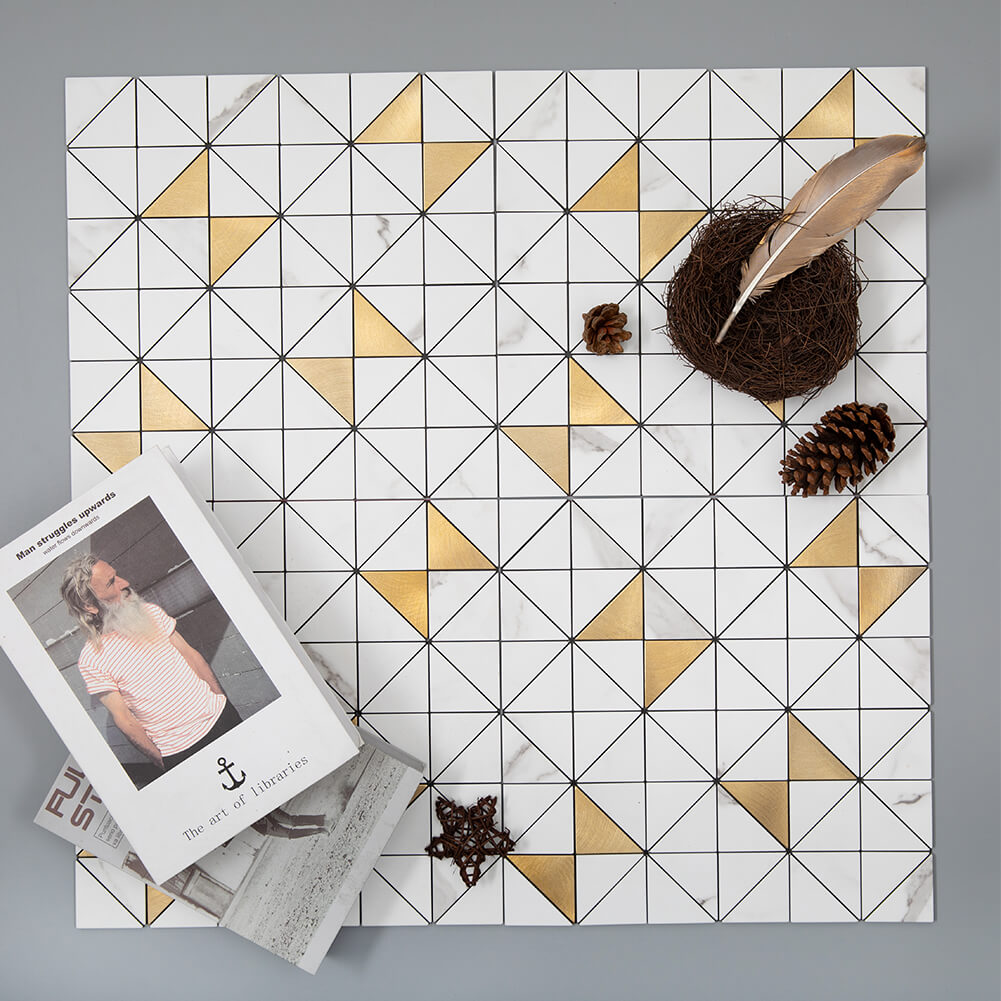 Peel and Stick Backsplash Tile 12'' X 12'' PVC White Marble Stone 5-Sheet