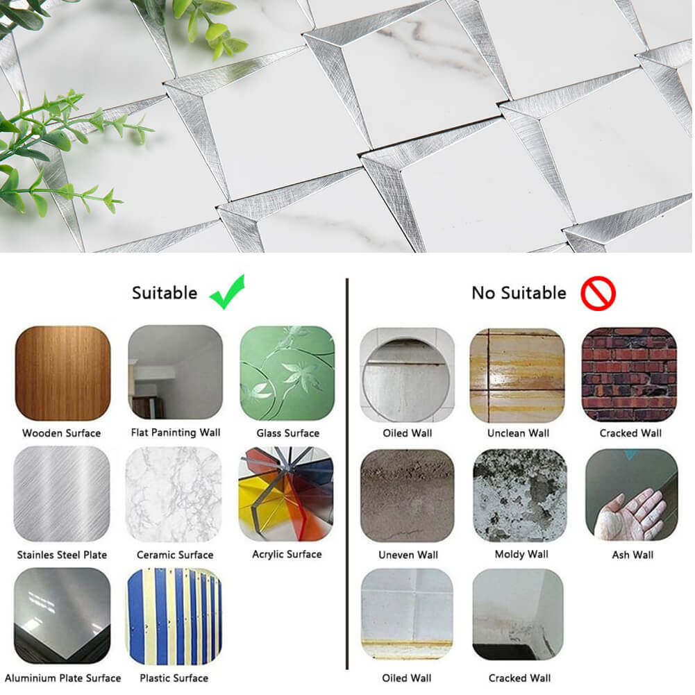 5-Sheet Peel and Stick Backsplash Tile PVC White Marble Stone with Silver Aluminum Metal Self-Adhesive Mosaic Decor Sticker