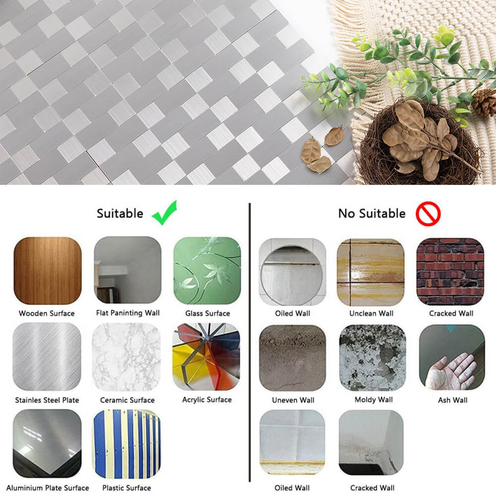 5-Pack Peel and Stick Tile Backsplash Stainless Steel Surface Metal Tile