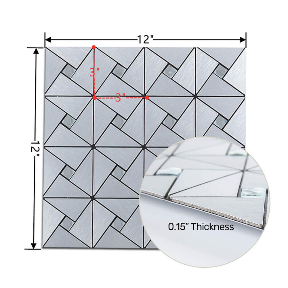 5-Pack Peel and Stick Tile Backsplash Metal Surface with Crystal Diamond