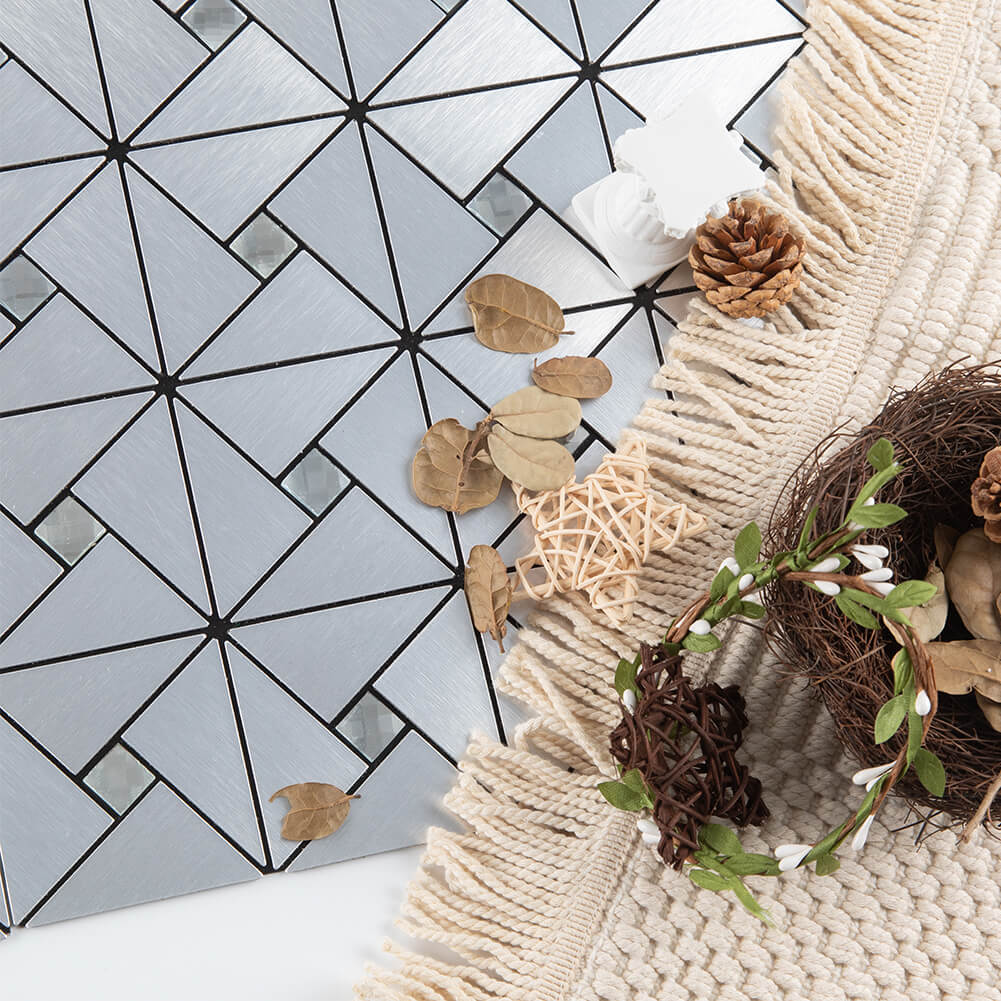 5-Pack Peel and Stick Tile Backsplash Metal Surface with Crystal Diamond