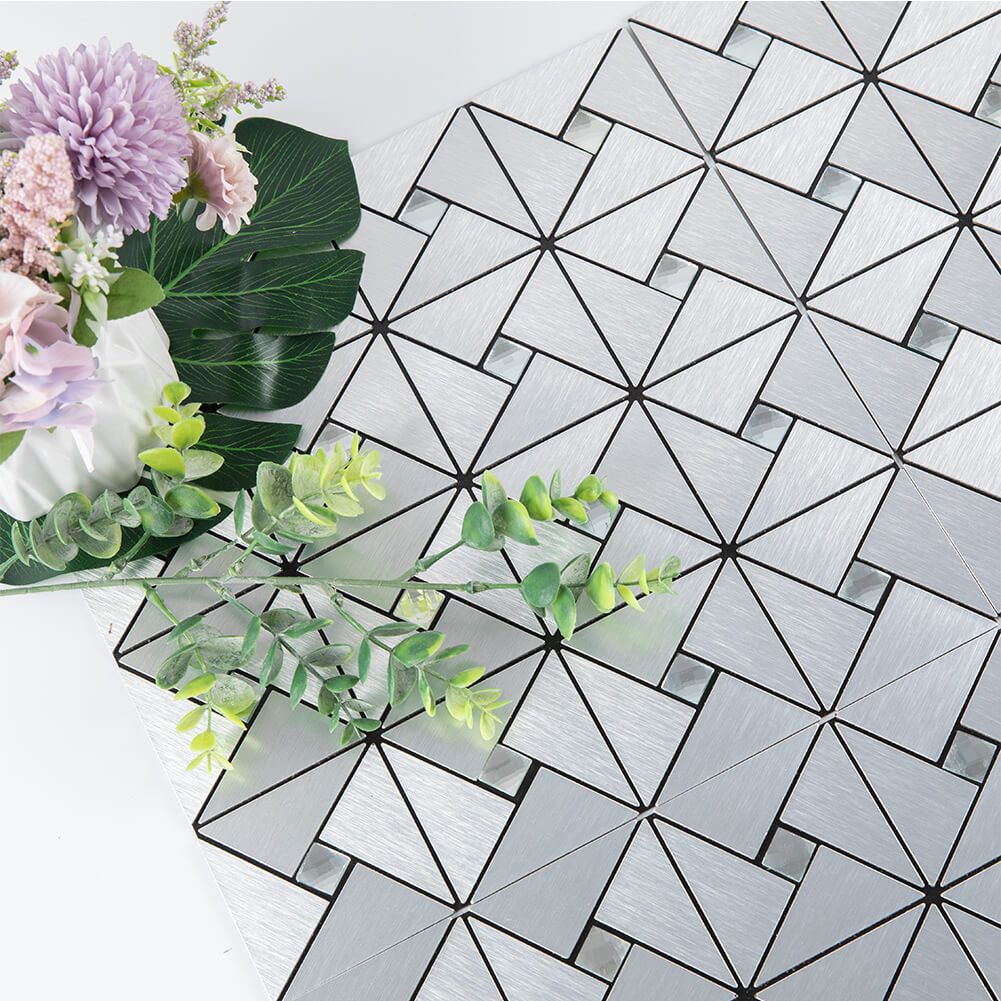 5-Pack Peel and Stick Tile Backsplash Metal Surface with Crystal Diamond