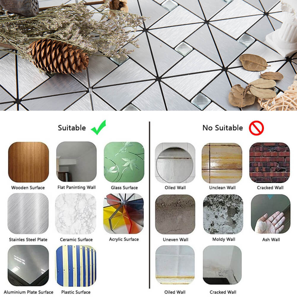 5-Pack Peel and Stick Tile Backsplash Metal Surface with Crystal Diamond