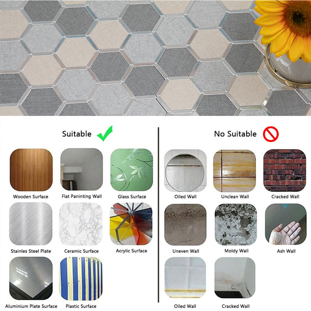 5-Sheet Peel and Stick Backsplash Tile PVC Imitation Cloth Pattern Self-Adhesive Mosaic Tile (Cream, Light Grey and Dark Grey)