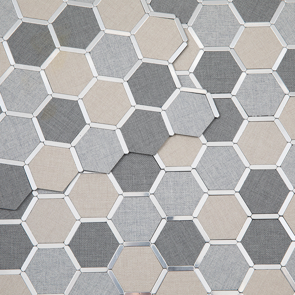 5-Sheet Peel and Stick Backsplash Tile PVC Imitation Cloth Pattern Self-Adhesive Mosaic Tile (Cream, Light Grey and Dark Grey)