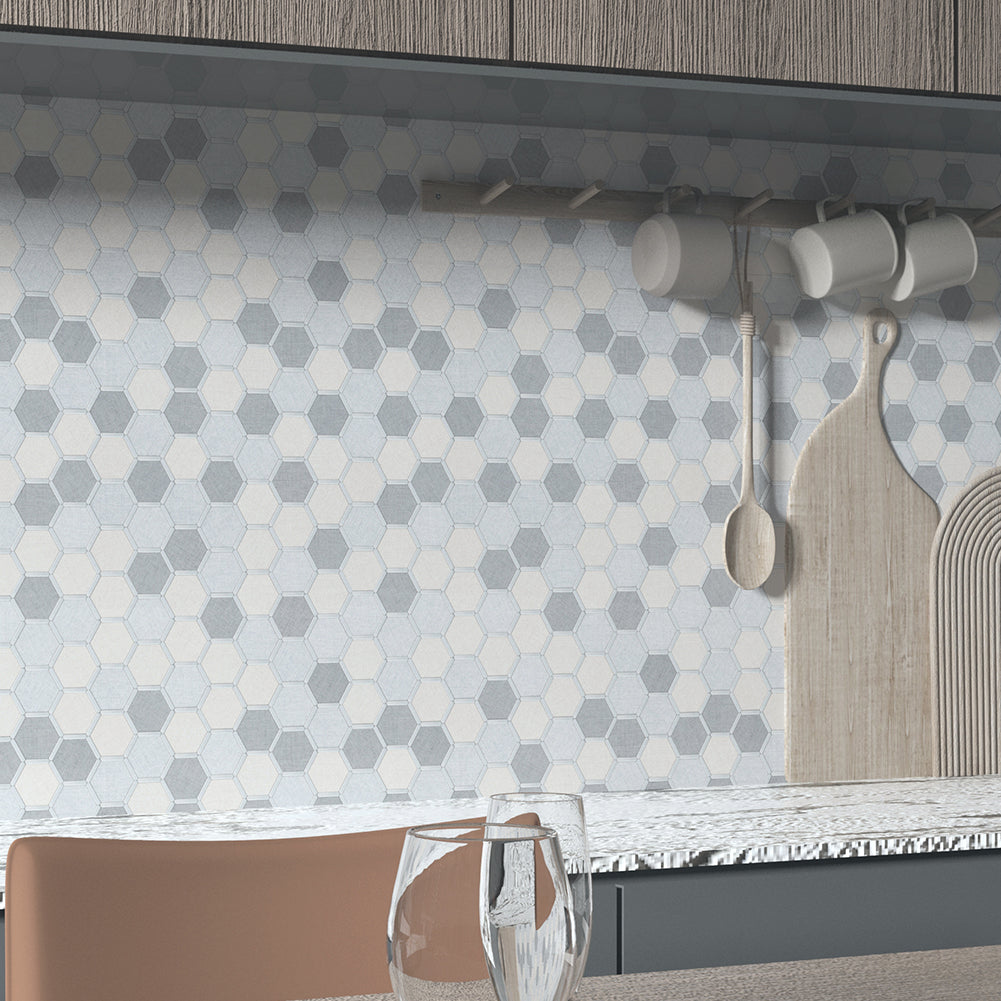5-Sheet Peel and Stick Backsplash Tile PVC Imitation Cloth Pattern Self-Adhesive Mosaic Tile (Cream, Light Grey and Dark Grey)