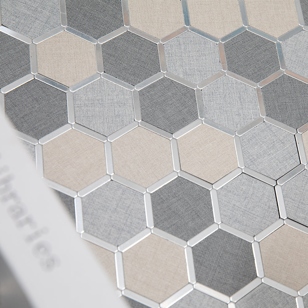 5-Sheet Peel and Stick Backsplash Tile PVC Imitation Cloth Pattern Self-Adhesive Mosaic Tile (Cream, Light Grey and Dark Grey)