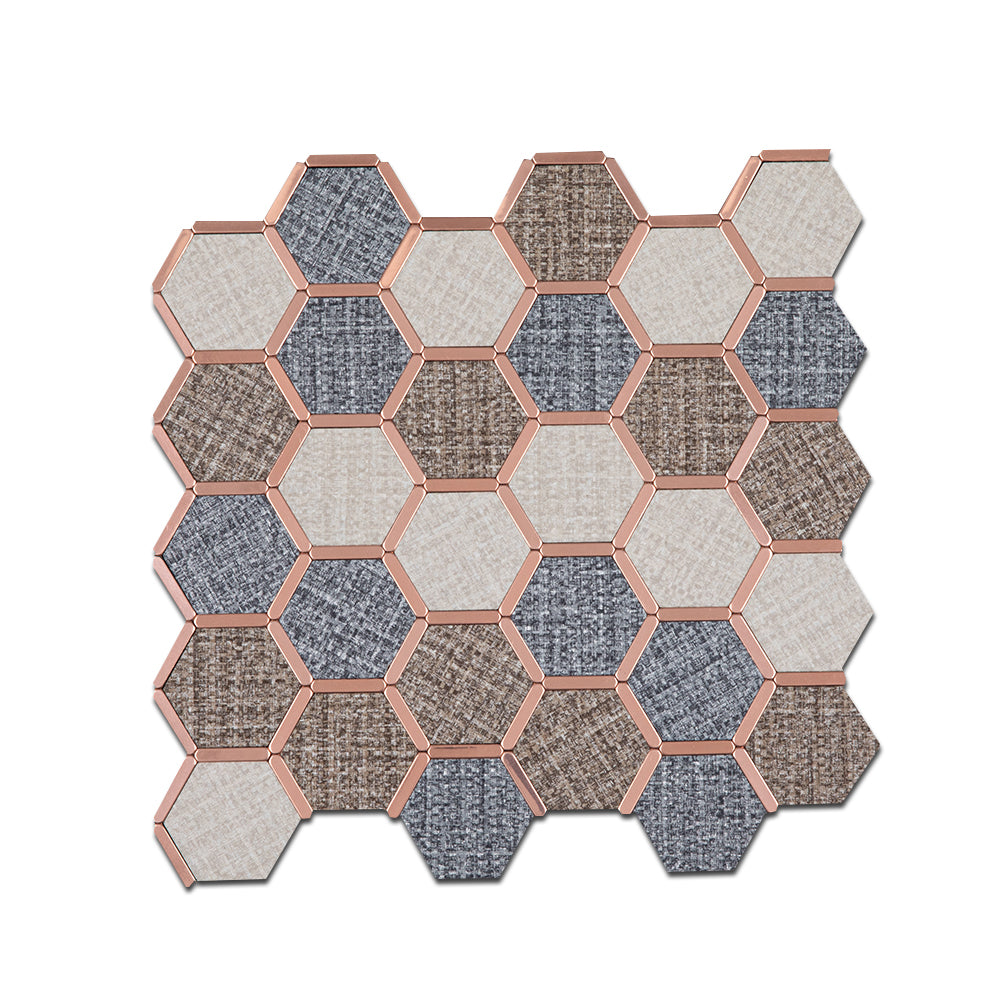 5-Sheet Peel and Stick Backsplash Tile PVC Imitation Cloth Pattern Self-Adhesive Mosaic Tile (Cream, Coffee and Dark Grey)