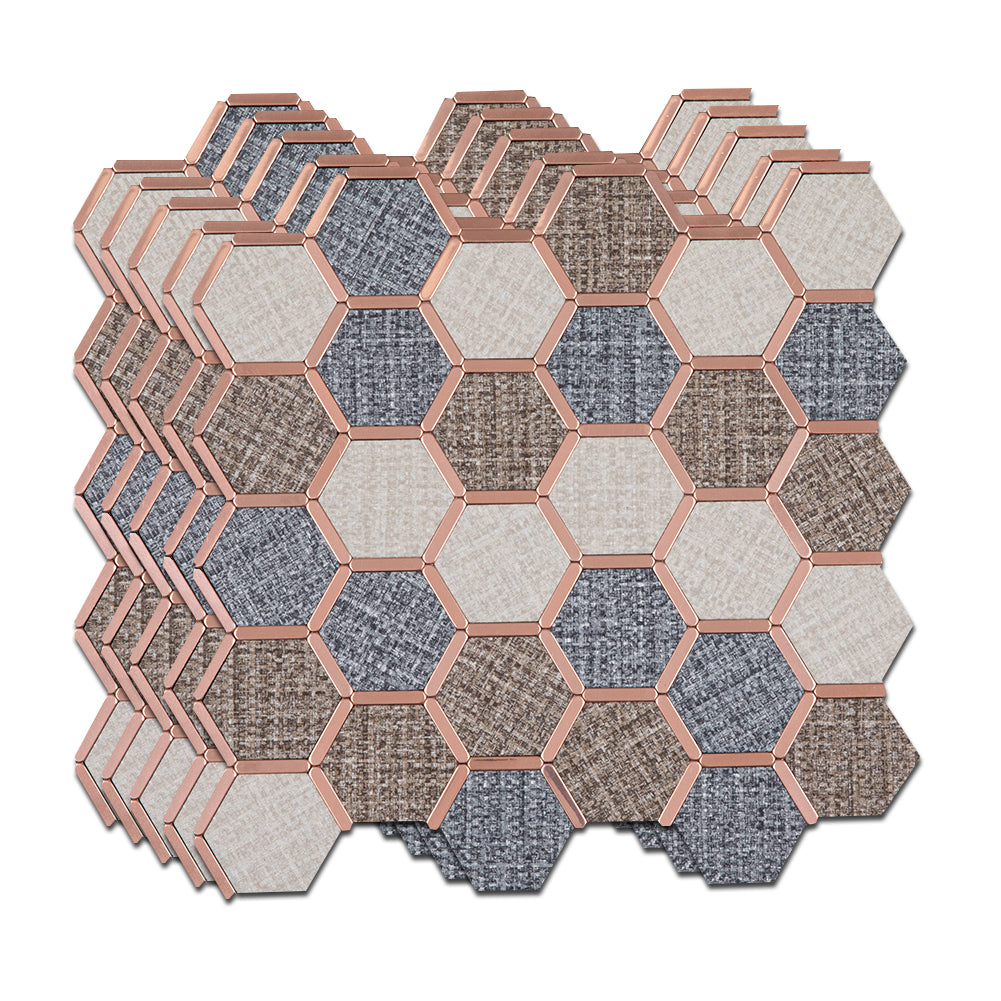 5-Sheet Peel and Stick Backsplash Tile PVC Imitation Cloth Pattern Self-Adhesive Mosaic Tile (Cream, Coffee and Dark Grey)