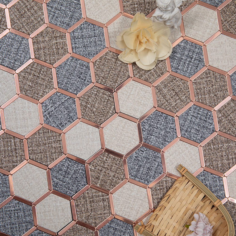 5-Sheet Peel and Stick Backsplash Tile PVC Imitation Cloth Pattern Self-Adhesive Mosaic Tile (Cream, Coffee and Dark Grey)