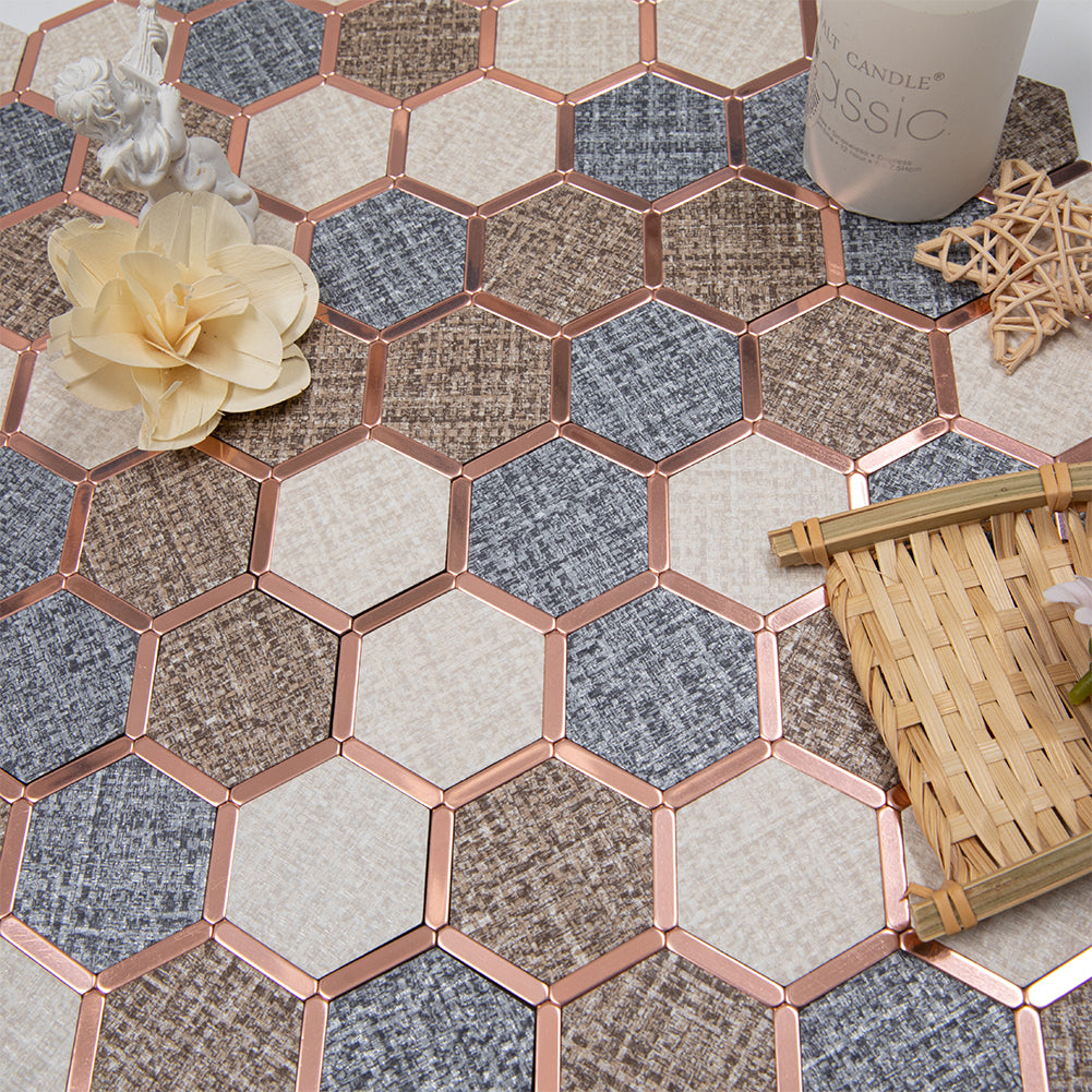 5-Sheet Peel and Stick Backsplash Tile PVC Imitation Cloth Pattern Self-Adhesive Mosaic Tile (Cream, Coffee and Dark Grey)