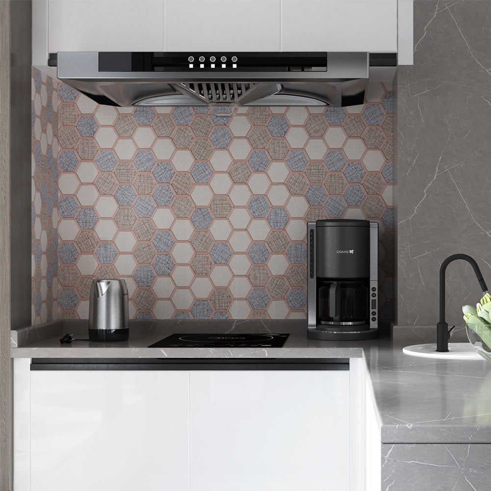 5-Sheet Peel and Stick Backsplash Tile PVC Imitation Cloth Pattern Self-Adhesive Mosaic Tile (Cream, Coffee and Dark Grey)