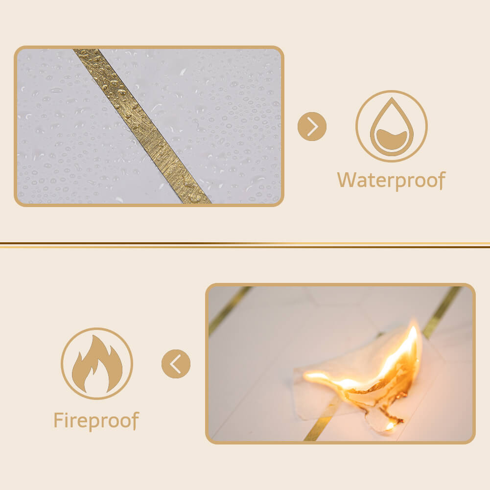 Peel and Stick Backsplash Tile Hexagon PVC White Marble with Gold Metal 5-Sheet