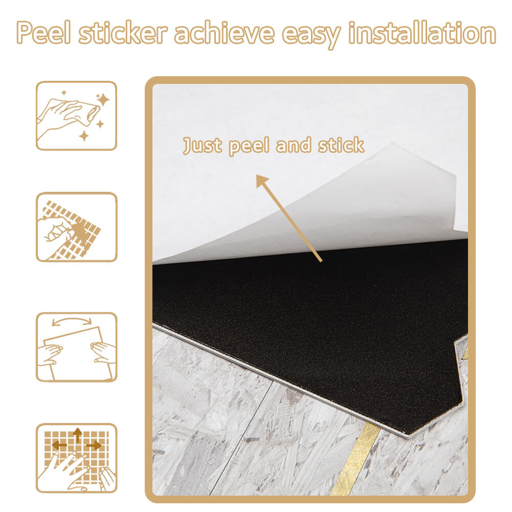 Peel and Stick Backsplash Tile Hexagon PVC White Wood Pattern with Gold Metal 5-Sheet