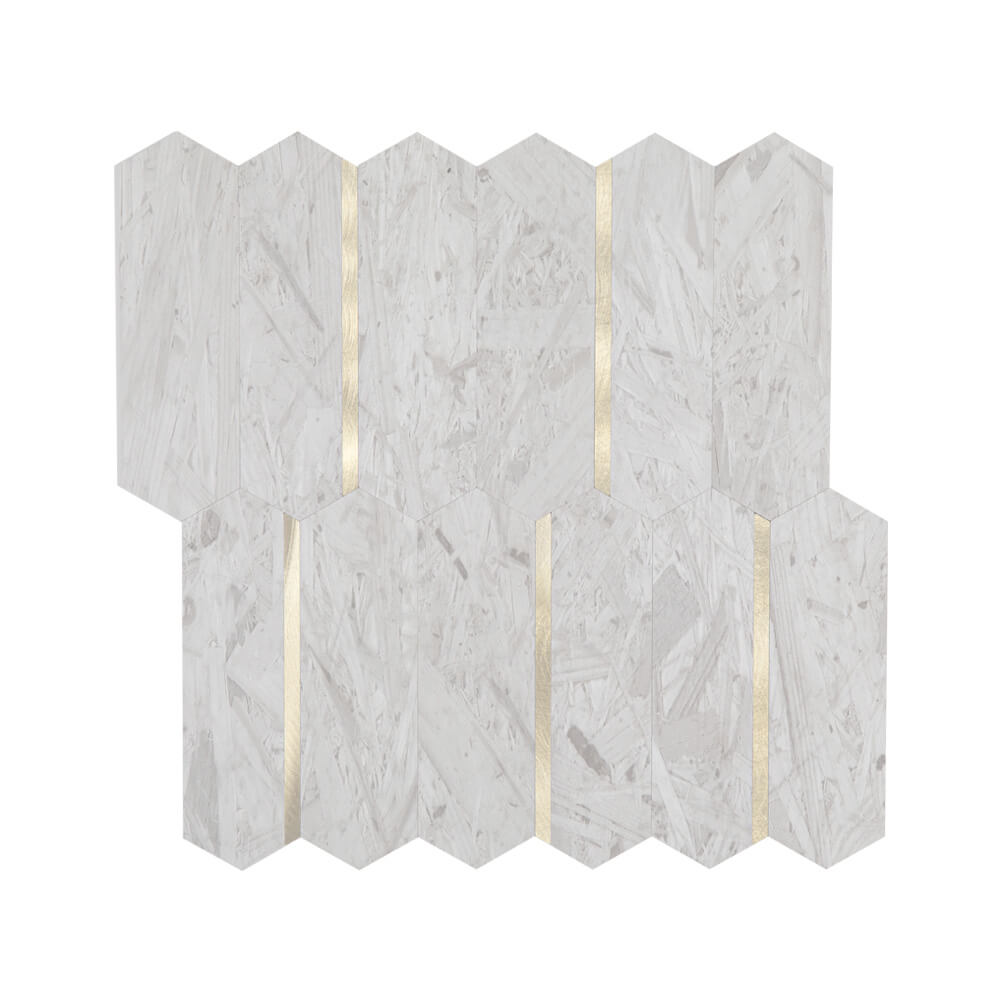 Peel and Stick Backsplash Tile Hexagon PVC White Wood Pattern with Gold Metal 5-Sheet