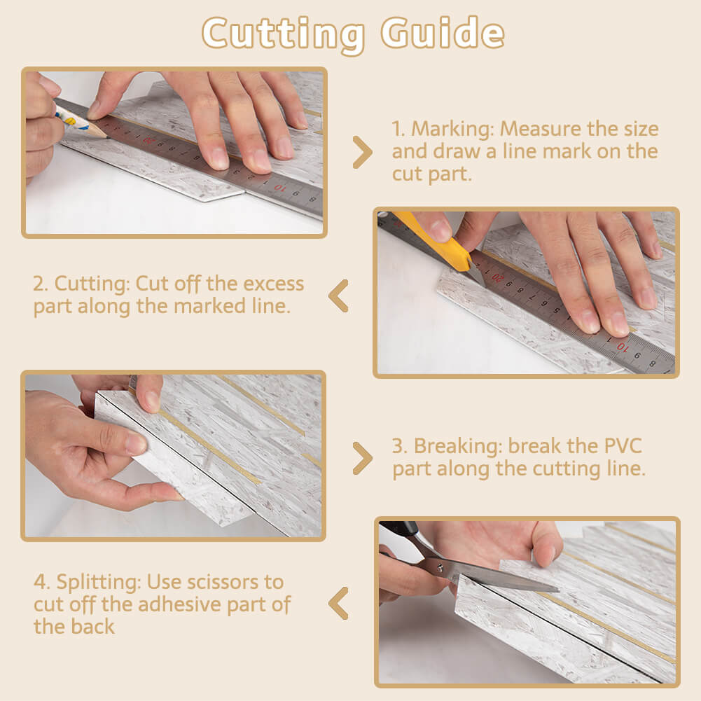 Peel and Stick Backsplash Tile Hexagon PVC White Wood Pattern with Gold Metal 5-Sheet