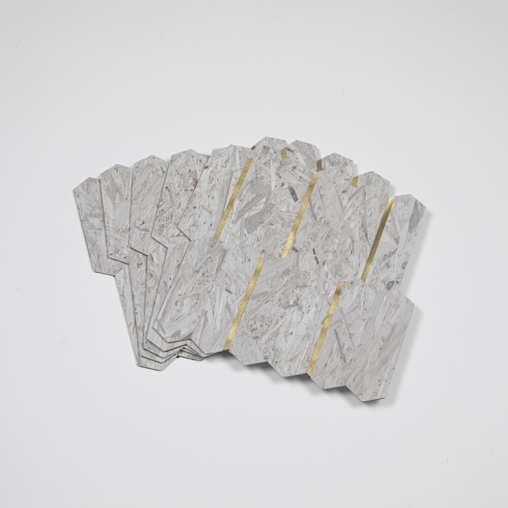 Peel and Stick Backsplash Tile Hexagon PVC White Wood Pattern with Gold Metal 5-Sheet