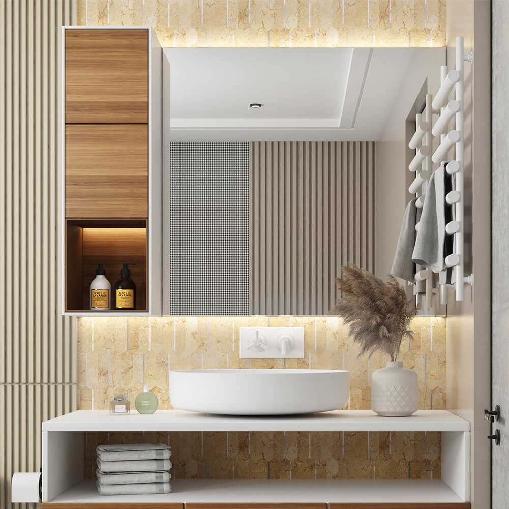 Peel and Stick Backsplash Tile Hexagon PVC Beige Marble Pattern with Gold Metal 5-Sheet